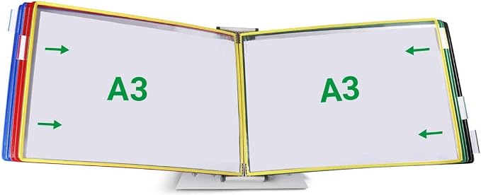 Tarifold A3 Landscape Desktop Reference System, 10 Pockets, Assorted | 10 double-sided wire-reinforced pockets hold 20 A3-size sheets in landscape view, assorted colors, easy to assemble