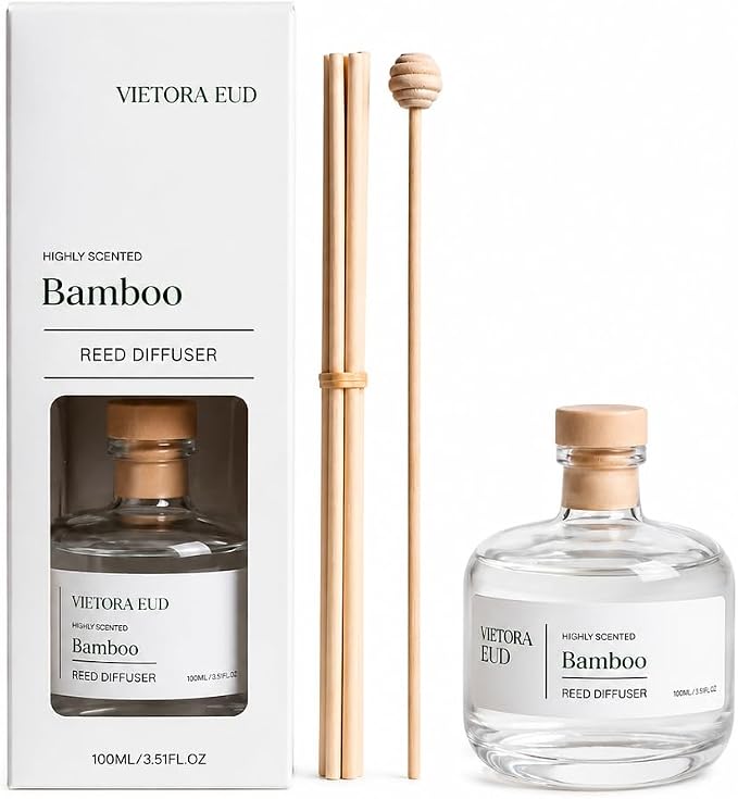 Bamboo Reed Diffuser, 3.5 Fl Oz | Luxury Hotel Ritz Carlton Inspired, Lasts 12 weeks,flameless & safe. floral scent for living room/bedroom. Natural oils, gift