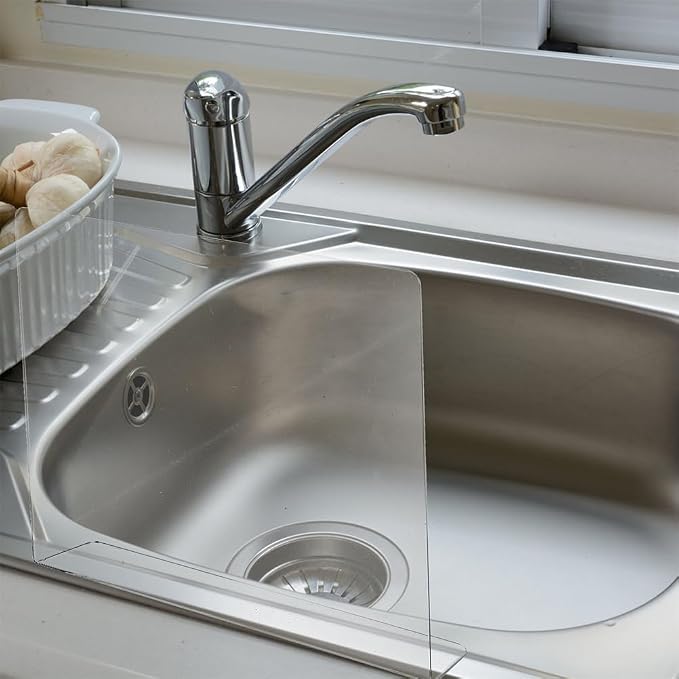 BESPORTBLE Kitchen Sink Splash Guard Acrylic Water Baffle for Bathroom and Kitchen Sink Splash Guard with Adhesive Tapes 13.77 X 8.26 X 1.96 in