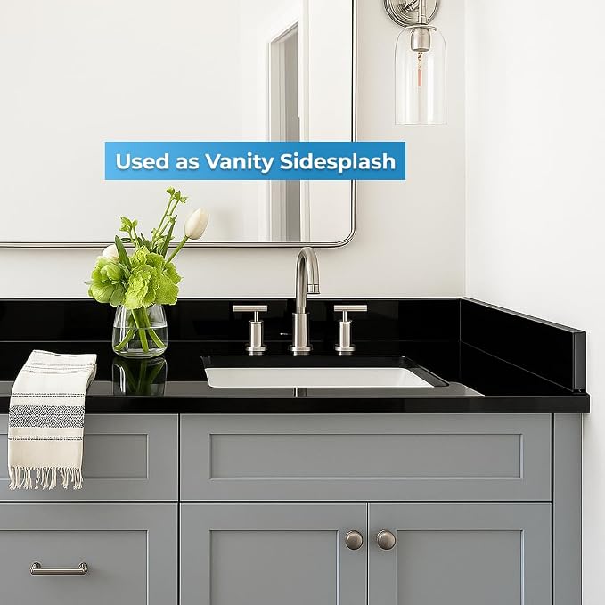 Bathroom Vanity Sink Backsplash/Sidesplash (Super Black Engineered Marble, 4" x 48")