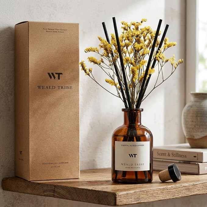 Reed Diffuser Set for Bathroom Air Fresheners, Oil Diffuser Sticks with Flower | Lemongrass Scent 4.0 fl oz Home Fragrance with Sticks Defusers | House Bedroom Office Shelf Decor
