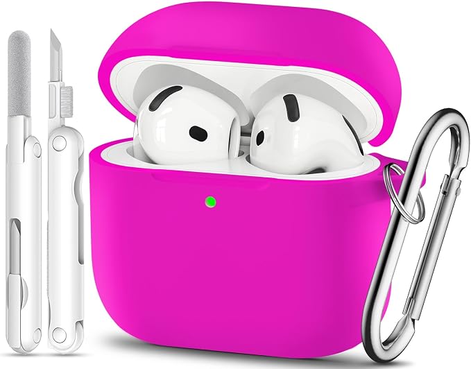 for AirPods 4 Case, TNSNK Silicone AirPod 4 Case Cover Compatible with Apple Airpods 4th Gen, Shockproof Protective Cases for Women Girly with Cleaner Kit and Keychain, Front LED Visible