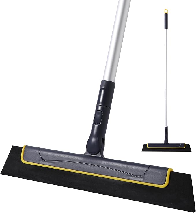 Yocada Floor Squeegee Broom EVA Foam Blade Aluminum Pole | Shower Bathroom Kitchen Home Tile Pet Hair Fur Floor Marble Glass Window Water Foam Cleaning Anti Static