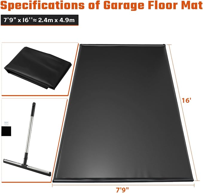 7'9"x16' Garage Floor Mat, Heavy Duty PVC Parking Mat for SUV | 1000D PVC waterproof Non-slip Containment Floor Mats, Raised edges Hold snow, rain & mud to protect car garage floors