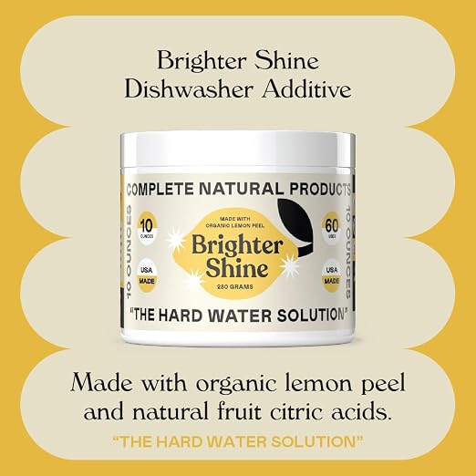 Brighter Shine Dish Washer Cleaner Powder - 60 Uses All-Natural Lemon Citric Acid Dishwasher Cleaner Additive, Hard Water Spot Remover, Odor Eliminator for Appliances, Concentrated Formula, Made USA
