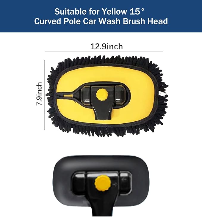 YeewayVeh Car Wash Brush Replacement Cover, Microfiber Mop, Yellow | Compatible with 15° Curved Cleaning Brush Mop, Universal Fit, Detachable & Machine Washable
