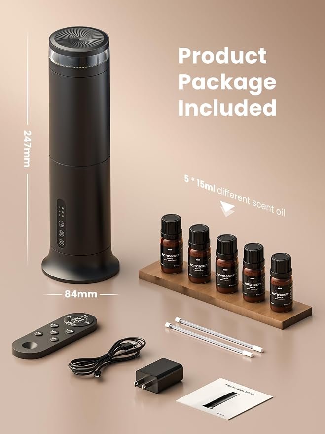 XEITIN Tower Waterless Diffuser with 5 Hotel-inspried Scent Oil Set | 2000 Sq.ft Whole-house Aroma, Cold Air Diffuser for Home Office Hotel, Pet-Friendly, Remote & Panel, 3 Timer & Intensity