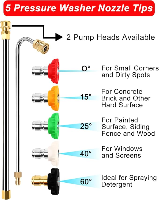 Pressure Washer Extension Wand 120", Gutter Cleaner Attachment | 10 Pc Power Washer Lance with 6 Atomization Nozzle Tips,1 Gutter Cleaner Attachment Curved Rod, 1/4" Quick Connect, 4000 PSI