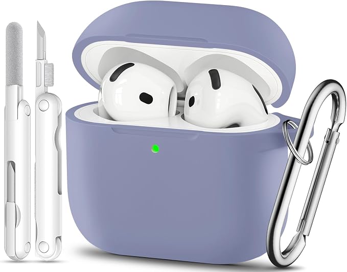for AirPods 4 Case, TNSNK Silicone AirPod 4 Case Cover Compatible with Apple Airpods 4th Gen, Shockproof Protective Cases for Women Girly with Cleaner Kit and Keychain, Front LED Visible