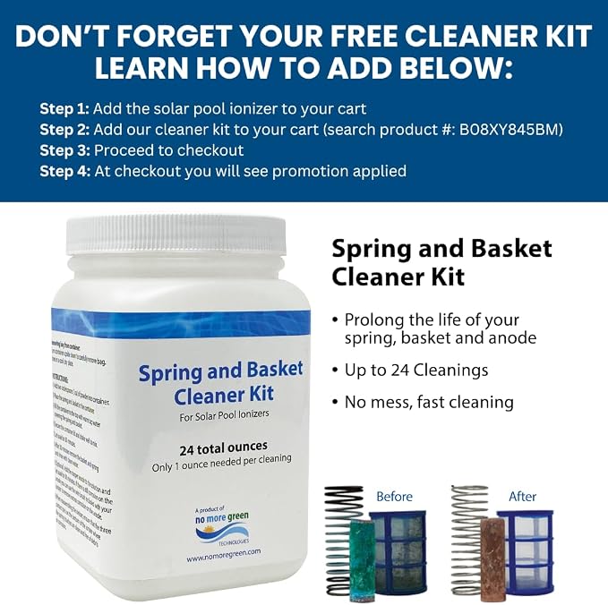 Original Solar Pool Ionizer | Pool Cleaner, use up to 85% Less Chlorine, for Pools up to 35,000 Gal, Lifetime Replacement Program