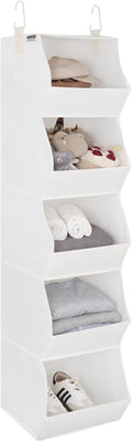 StorageWorks Basics Hanging Closet Organizer, 5-Shelf Wide Trapezoid Closet Shelves with Reinforced Anti-Sagging Support for Sweaters, Hoodies and Handbags, Foldable Storage Organizer, Beige