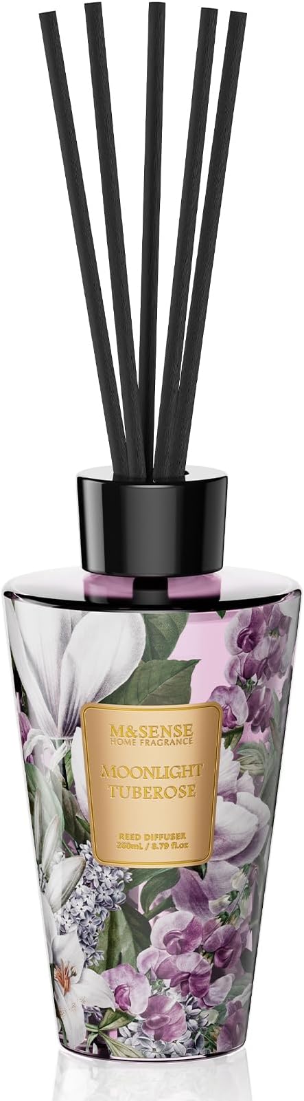 M&SENSE Reed Diffuser, Moonlight Tuberose, 8.79 oz Natural Essential Oil | Non-Toxic Organic, Long-Lasting Fragrance, Ideal for Living Room, Bedroom, Gifts for Women