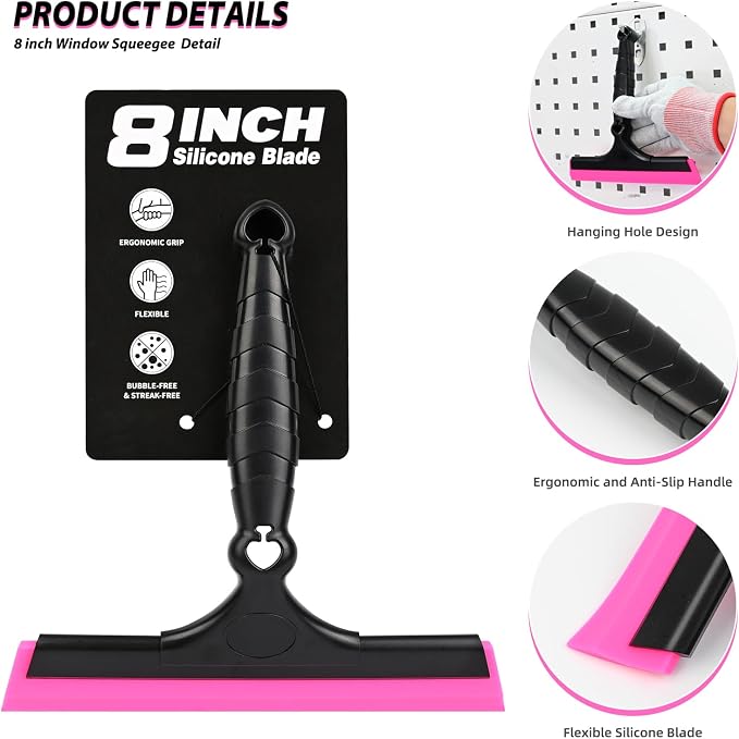 EHDIS 2PCS Flexible 8-Inch Silicone Squeegee Window Tint Tool Auto Water Blade, Shower Squeegee for Car Windshield, Glass, Tiles, and Smooth Surfaces