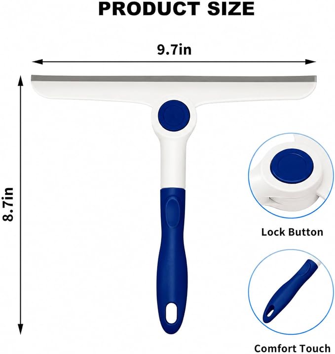 Window Squeegee for Glass Doors，All-Purpose 9.7” Window Cleaning Squeegee, Handheld for Windows, Car Windshields & More，Blue (9.7" Window Squeegee)
