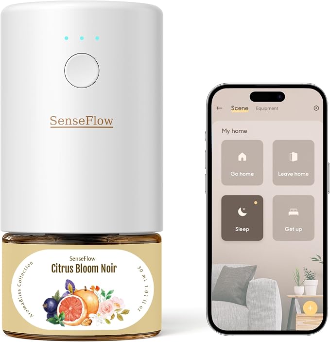 Plug-in Air Freshener for Home, Waterless Essential Oil Diffuser for Bedroom and Bathroom, Non-Toxic Formula for Pets and Nursery, 120 Days Runtime, Refillable Citrus Bloom Noir