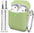 for AirPods Case Cover, Come with Cleaner Kit, Soft Silicone Protective Cover with Buckle, Compatible with Apple AirPods 2nd 1st Generation Charging Case, Front LED Visible, Matcha Green