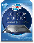 Glisten Cooktop and Kitchen Cleaning Pads for Glass, Gas Ranges, Ovens, Microwaves, and More, Dissolves Grease and Baked on Foods, Lemon Scent, 14 Large Pads or 28 Small Pads