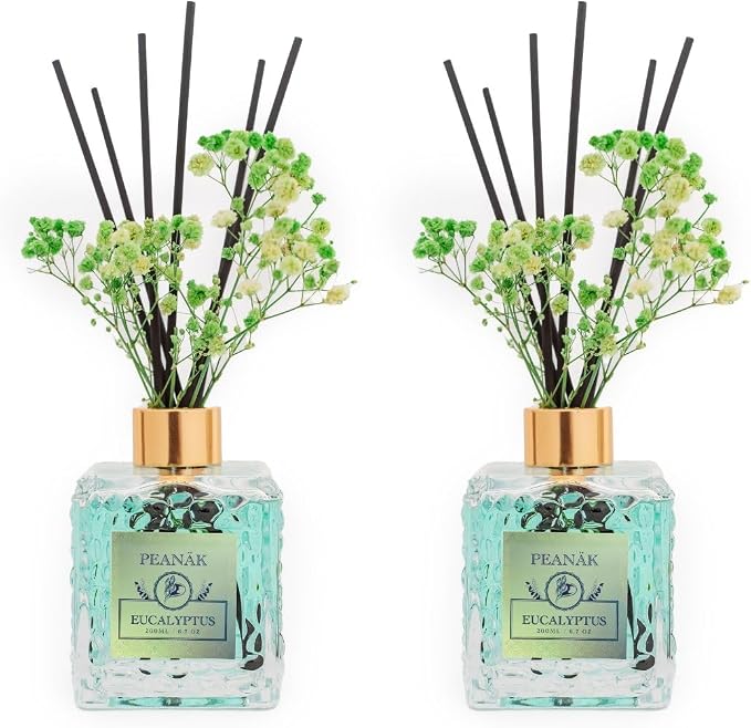 PEANÄK Set of 2 - Eucalyptus Mint Fragrance Oils - Reed diffusers 6.7oz (200ml) 2 Pack of Long Lasting Scents for Home & Office,Living Room & Bathroom Shelf Decor and Gifts