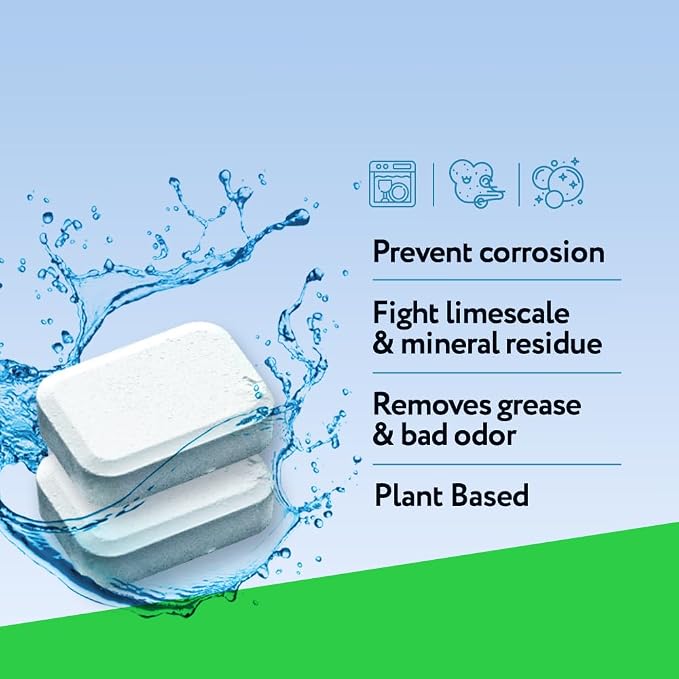 XROM Dishwasher Cleaner Tablets, Plant Based, Deep Clean and Descaler, Removes Odors & Hard Water Stains, 6 Treatments.