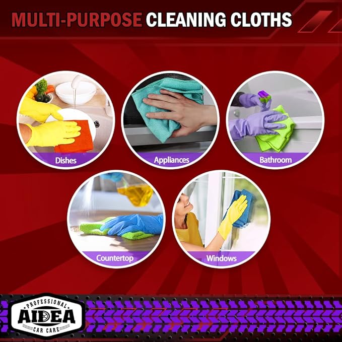 AIDEA Microfiber Cleaning Cloth, 400PK, Microfiber Towels for Cars, Shop Towels Cleaning Rags, Premium Wash Cloths, Absorbent Towel for SUVs, House, Kitchen, Window, Cleaning Supplies 12×12"