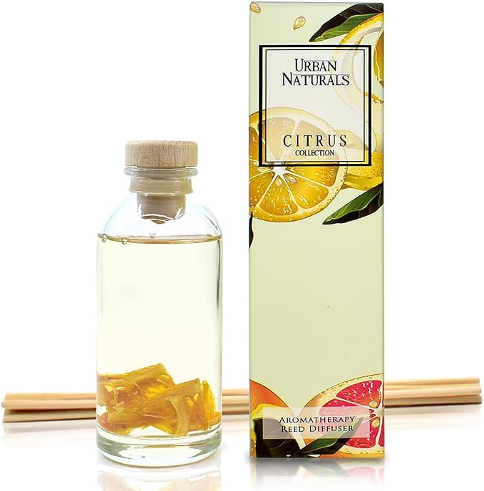 Reed Diffuser Set, Citrus Bliss - Bathroom Shelf Décor | Mandarin Orange & Grapefruit with Real Orange, Fresh Home Fragrance