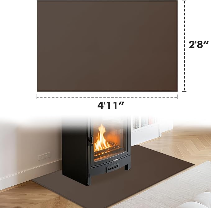 Hearth Rugs for Fireplaces Fire Resistant, 4'11'' x 2'8'' x 0.04'', Brown | 1800°F fireplace mat, fiberglass fireplace rugs fireproof protect floors carpets from sparks embers, easy to clean, versatile