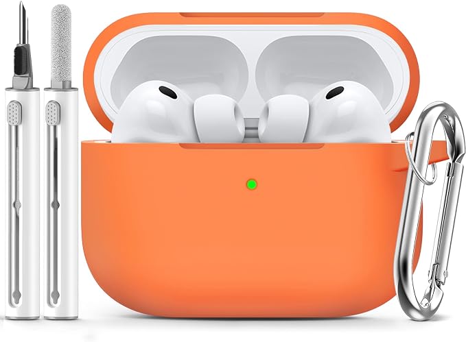 Ljusmicker for AirPods Pro 3 Case 2025 with Cleaner Kit,Orange | Soft Silicone Protective Cover for Apple AirPod Pro 3rd Generation Case with Keychain for Women Men,Shockproof