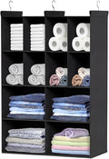 4 Tier Hanging Closet Organizer, 12 Compartments Dual Row Storage, Black | Closet Organizers and Storage with Large & Small Cubbies, 3 Sturdy Hooks Support Heavy Loads, for Dorm, RV, Garment Rack