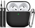 Ljusmicker for AirPods 4 Case 2024 with Cleaner Kit,Soft Silicone Protective Cover for Apple AirPods 4th Generation Cases for Women Men,Compatible with AirPod 4 Case Accessories with Keychain-Black