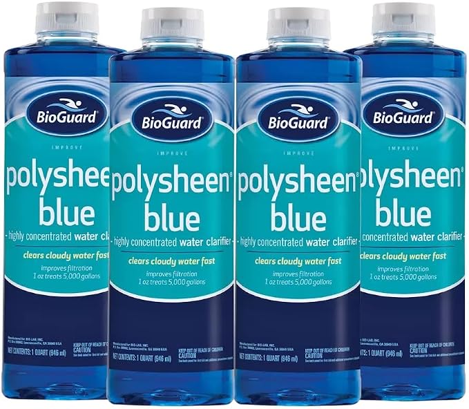 BioGuard Polysheen Blue Clarifier, 1 Quart, 4 Pack | Fast-Acting Formula & Highly Concentrated Water Clarifier, Effective for All Swimming Pool and Filter Types