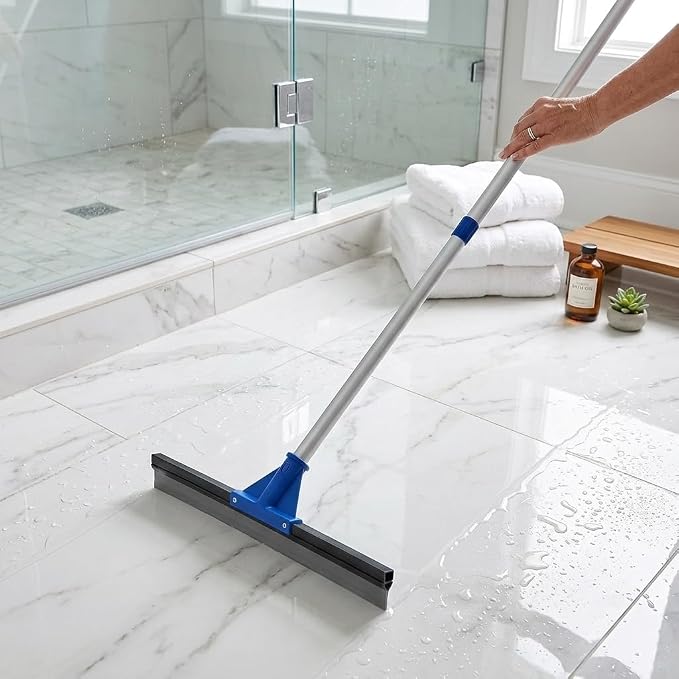 Floor Squeegee for Concrete Floor, 18" Large Heavy Duty Squeegee for Floor, Rubber Broom with 60" Long Handle for Garage Concrete Bathroom Kitchen Pool Glass Window