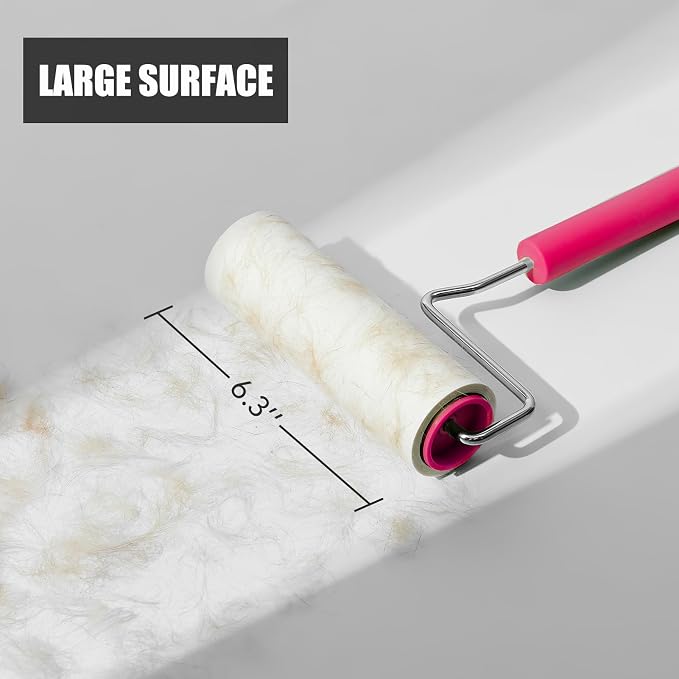 Extra Sticky Large Surface Lint Roller, 6.3''Wide Roller for Pet Hair | Long Handle Lint Remover for Couch, Furniture, Clothes, Dog & Cat Hair Remover (1 Roller+270 Sheets(Pink))