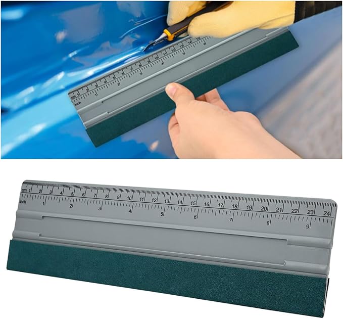10 Inch Vinyl Wrap Squeegee, Window Tint Squeegee Installation Tool with Ruler 15CM & Suede Felt Edge, Car Vinyl Wrap Scraper Tool for Sign-Making Graphic Wallpaper Film Smoothing (10 Inch)