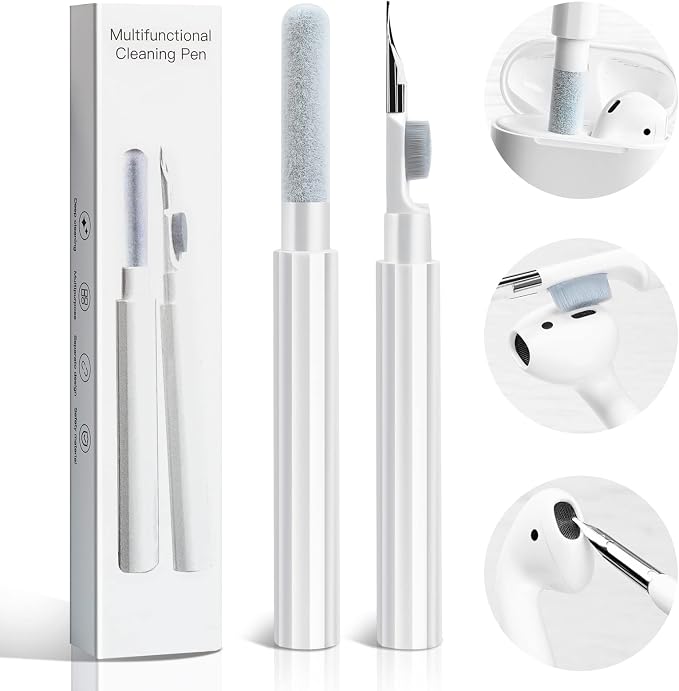 Cleaner Kit for AirPods 1 2 3 Cleaning Tool for Removing Ear Wax/Dirt/Gunk | Included Metal Tip, Soft Brush & Flocking Sponge to Clean Wireless Earbuds, Charging Case, iPhone, Keyboard & Electronics