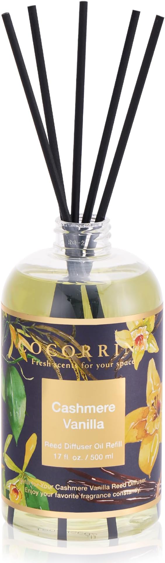 Reed Diffuser Refill Cashmere Vanilla 17oz (500ml) with 8 Rattan Sticks - Premium Long-Lasting Essential Oil, Home Fragrance for Bedroom, Bathroom Home Decor