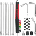 Pressure Washer Extension Wand Gutter Cleaning 8 FT Garden Hose Adapter, Upgarded Soft Handle 6 Nozzle Tips 3 Curved Rod for Gutter, 1/4" M22-14mm Fitting 3/4" GHT Connector DUS2612