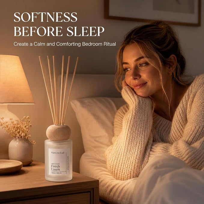 Fresh Linen Reed Diffuser, 3.5 Fl Oz | Lasts 12 Weeks, Flameless&Safe. Perfect for Bedroom/Living Room. Natural Oils, Gift