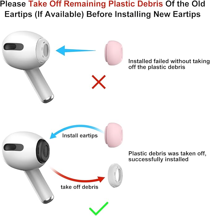 3 Pairs Replacement Ear Tips for AirPods Pro 2nd & 1st(S/M/L, Pink) | with Noise Reduction Hole, Silicone Ear Tips with Cleaning Pen & Portable Storage Box, Fit in the Charging Case