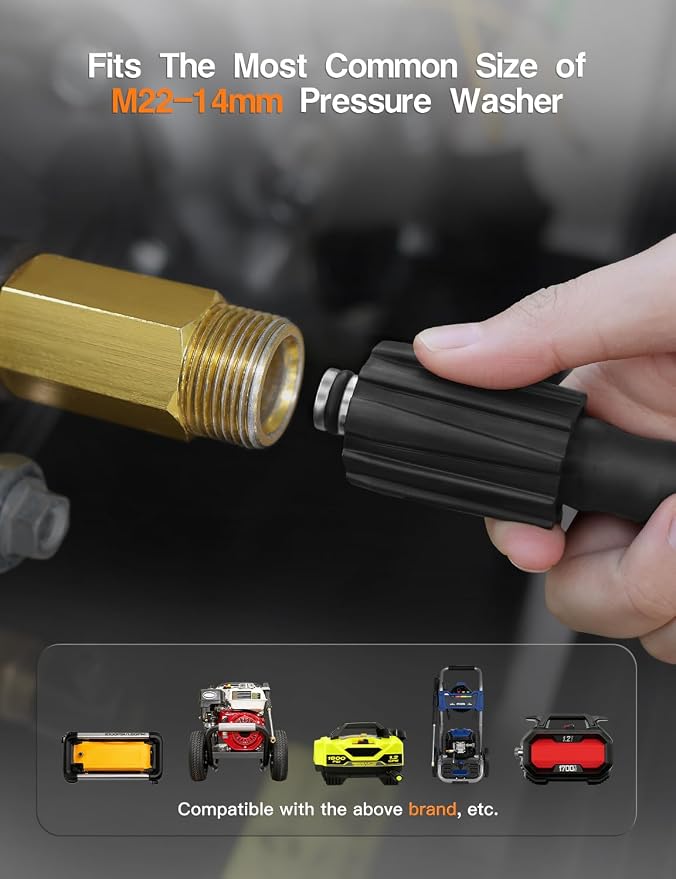 Super Flexible Kink Resistant Prevent leakage Pressure Washer Hose,Black 1/4",M22 threads 3100 PSI High Pressure Washer for Ryobi, Troy Bilt, Greenworks, Generachouse etc. (100FT)