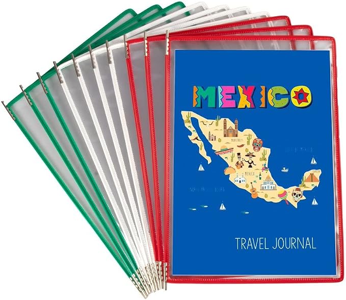 Tarifold Wall Mount Reference System, 10 Pockets, Mexico Colors | 10 double-sided PVC pockets hold 20 letter-size sheets, Mexico color frames, sturdy wall-mount bracket, easy to install