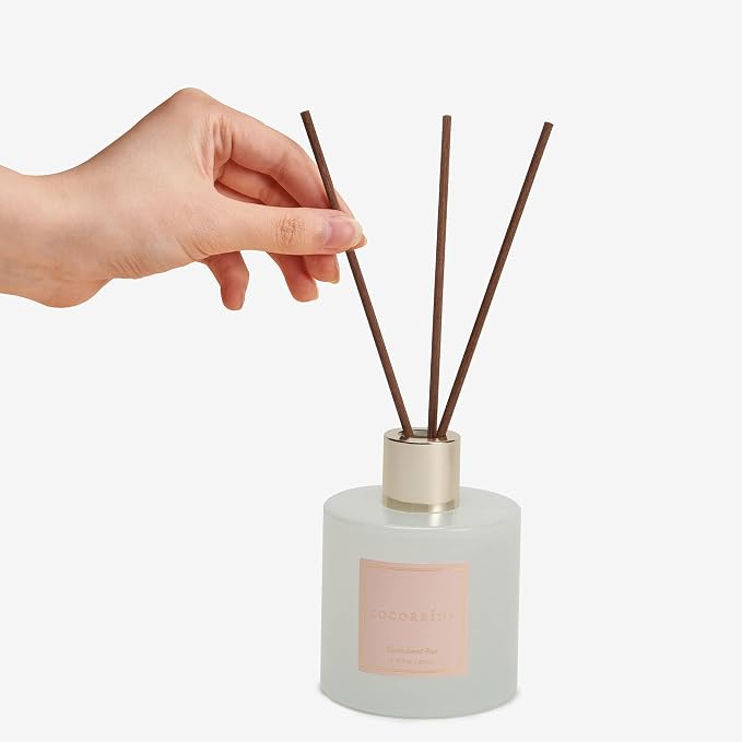 Premium Reed Diffuser Set with Preserved Baby's Breath & Cotton Stick Sandalwood Rose | 6.7oz Scent Fragrance Oil Diffuser for Bedroom Bathroom Home Décor