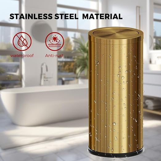 Gold Trash Can, 8 Gallon Trash can with lid,Large Capacity FILP lid Kitchen Trash can for Bathroom,Shopping mall,Elevator gate,Airport, Hotel,Commercial (Gold)