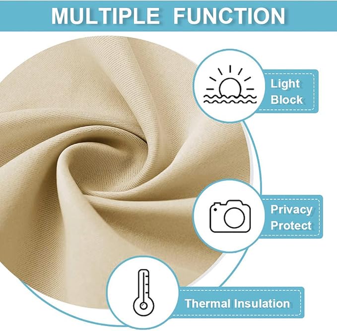 RYB HOME Room Darkening Curtains Small Window Treatment Blackout Draperies Decorate Window for Bedroom Living Room Home Office Loft, W 42 x L 54, Biscotti Beige, 2 Pcs