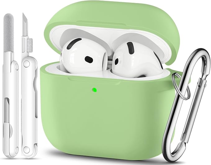 for AirPods 4 Case, TNSNK Silicone AirPod 4 Case Cover Compatible with Apple Airpods 4th Gen, Shockproof Protective Cases for Women Girly with Cleaner Kit and Keychain, Front LED Visible