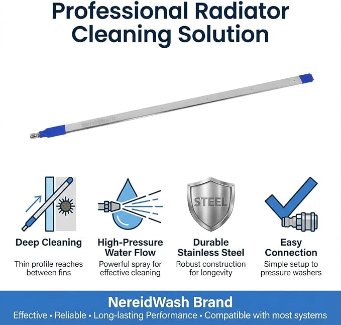 Car Radiator Cleaning Wand, Dual-Use 24‘’ Water&Air Flush Cleaning Tool Max 4500PSI Pressure Washer Wands For Car Truck RV Radiator Gutter, Jetter Nozzle Flat Wand With Angles Coupler