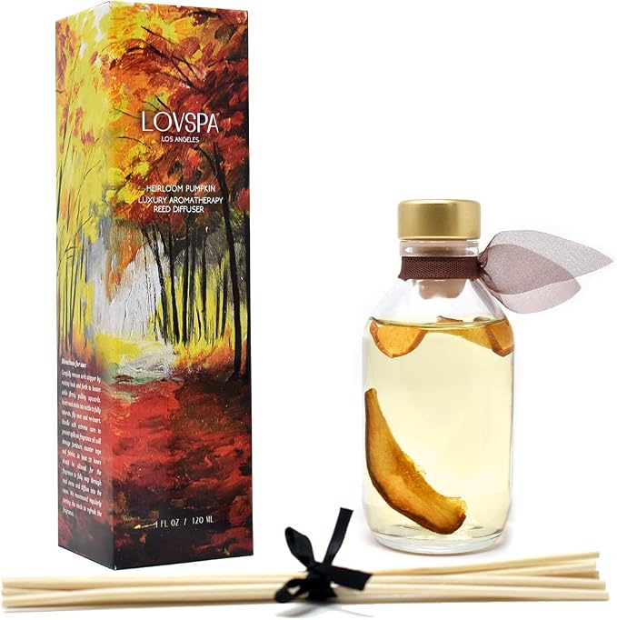 Reed Diffuser Set - Apple Harvest Scented Diffuser with Sticks | Autumn Fall Home Fragrance Reed Diffuser for Bedroom, Bathroom Shelf Décor, with Real Apple + Cinnamon Stick in the Bottle