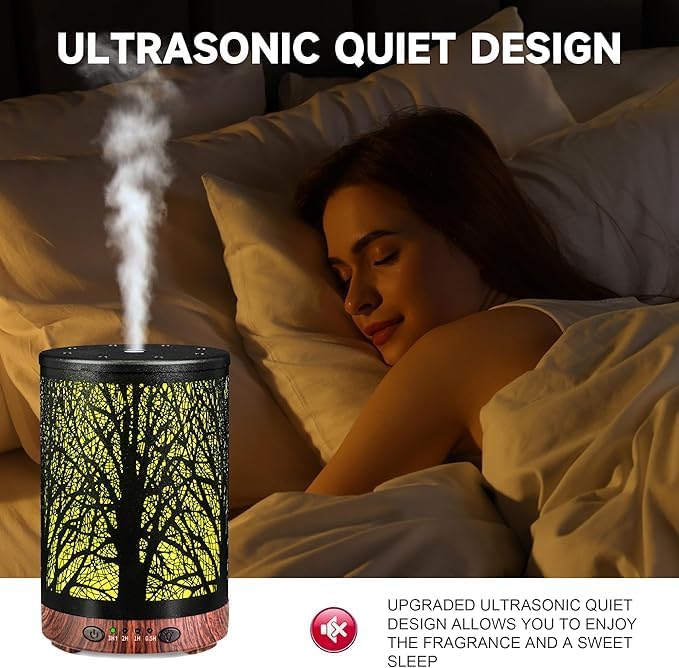 Oil Diffuser with Essential Oils Set, Aromatherapy Diffuser with 7 Color Lights and Auto Shut-Off, Cool Mist Diffuser with 6 Oils Gift Pack for Home Office (Tree with Oils)
