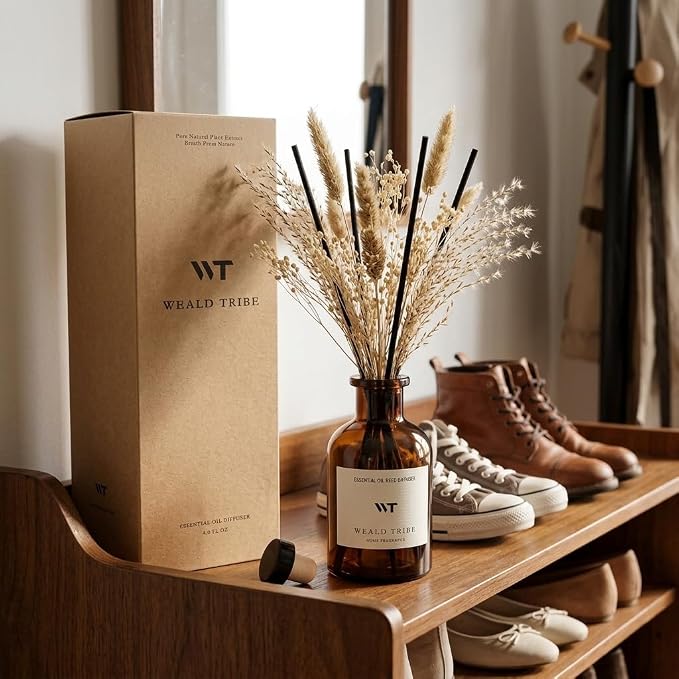 Reed Diffuser Set for Bathroom Air Fresheners, Oil Diffuser Sticks | White Jasmine Scent 4.0 fl oz Home Fragrance with Sticks Defusers | House Bedroom Office Shelf Decor