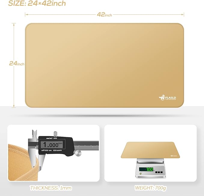 FLASLD Large Under The Grill Protective Deck and Patio Mat, 32 x 60 inches Oil-Proof, Fireproof Indoor Fireplace Mat Prevents Ember Damage Wood Floor, Khaki