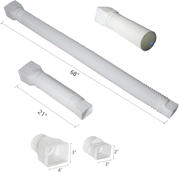 plusgutter White-2pack Rain Gutter Downspout Extensions Flexible, Drain Downspout Extender,Down Spout Drain Extender, Gutter Connector Rainwater Drainage,Extendable from 21 to 68 Inches